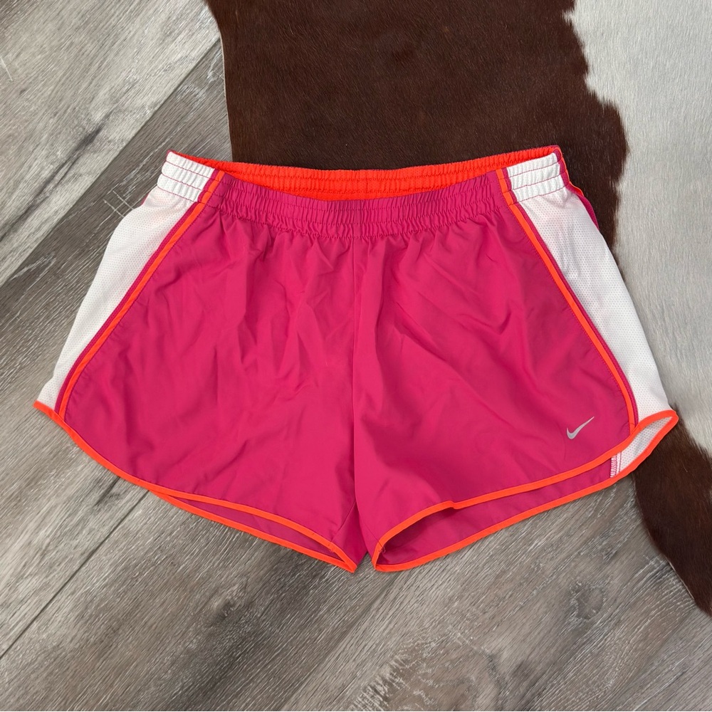 Nike Women's Hot Pink Athletic Shorts with Orange Trim